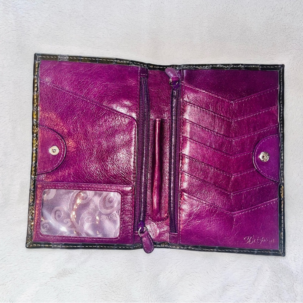 Brighton Jetson Folio Green Croc Embossed Wallet - Picture 4 of 9